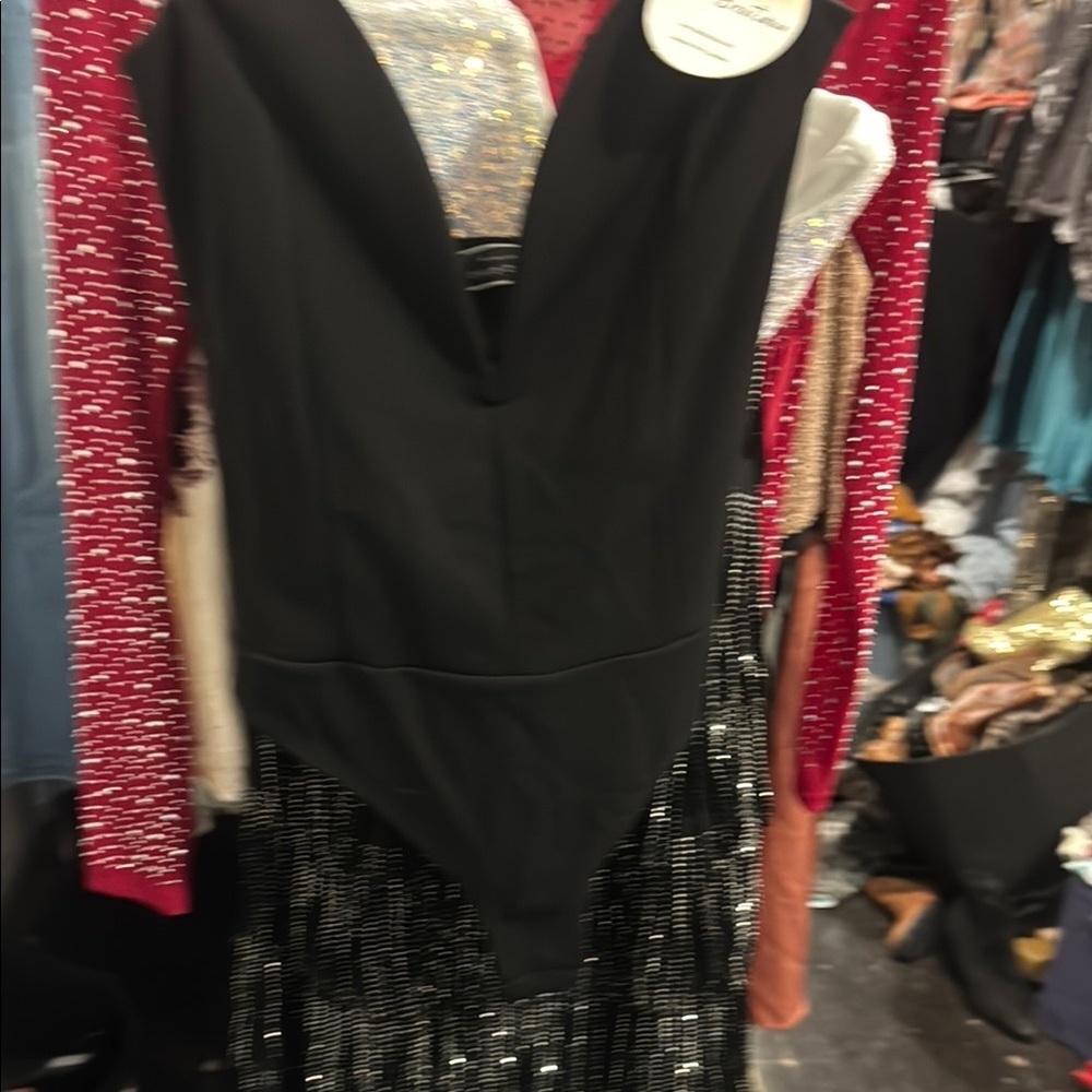 Deep v black bodysuit new